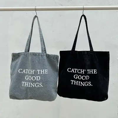 Women Denim Shoulder Bag Catch Good Things Canvas Large