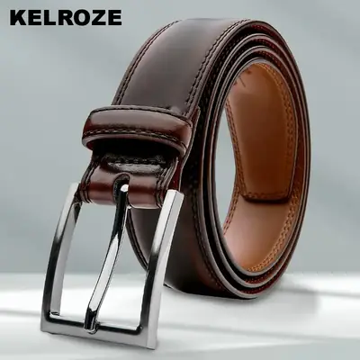 Men's Brown Leather Belt with Pin Buckle
