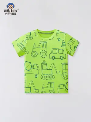 2025 Kids Cartoon Car T-Shirt Green Small Medium