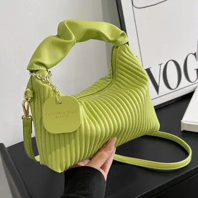 Green Pleated Shoulder Bag for Women 2026