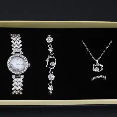 Women's Diamond Crown Wristwatch Set Jewelry Set