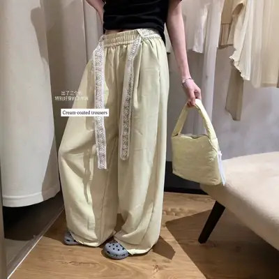 Women Light Lace Belt Cargo Pants Summer 2025