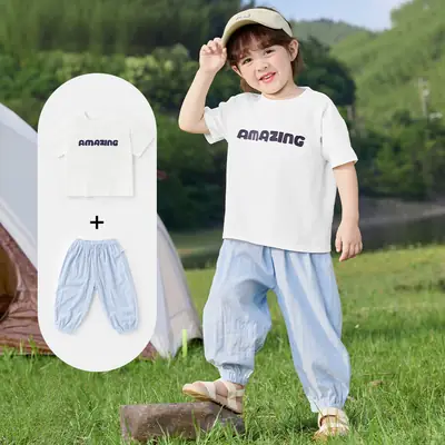 Right European Boys Pink Mosquito Proof T-Shirt Pants Set