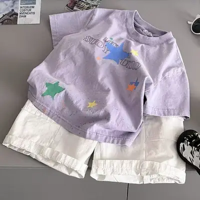 Kids Star Print T-Shirt Purple 2025