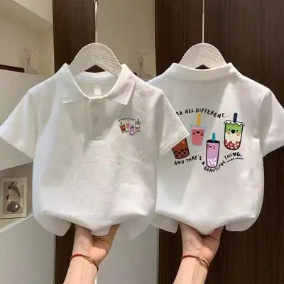 Boys' White Burger Graphic Polo Shirt Medium to XL