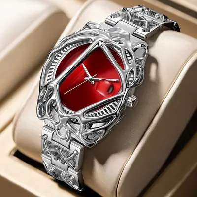 Retro Spider Web Watch for Men Red Dial Quartz