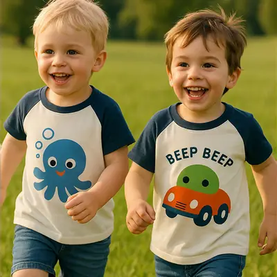 Boys Cartoon Car T-Shirt Happy Day Robot Friends Summer Thin Cotton
