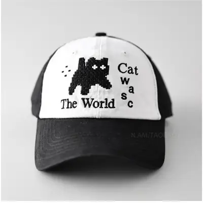Cute Cat Embroidered Black Baseball Cap for Men Women
