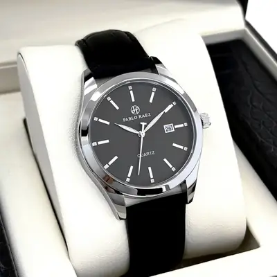 Men's Black Quartz Watch with Black Strap