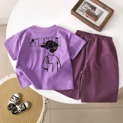 Kids Anime Print Short Sleeve Suit White Black