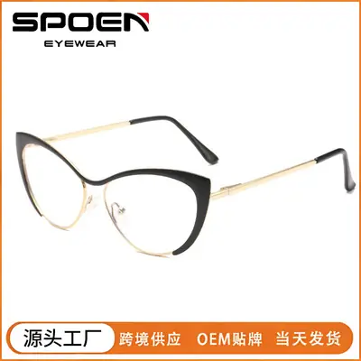 European Cat-Eye Sunglasses Black Gold Metal Frame