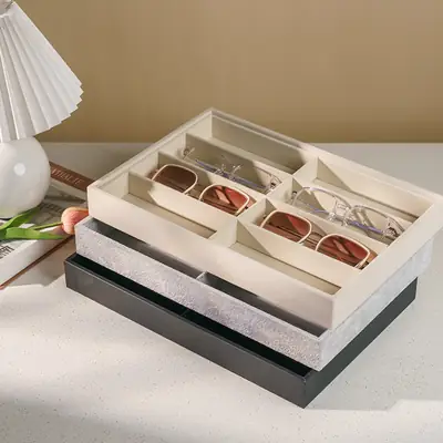 Velvet Sunglasses Display Box 8-Grids Pu Leather Large