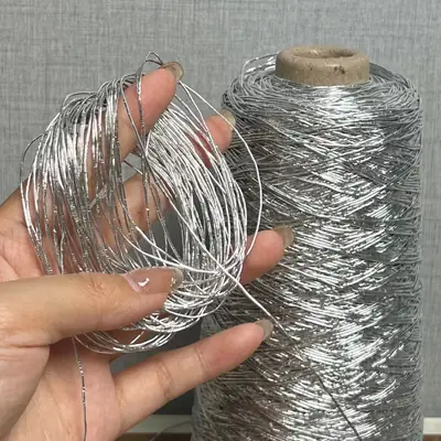 Trendy Core-Spun Yarn with Silver Feve Silver Braided Thread for Crochet DIY Handmade Silver Fragments Wholesale