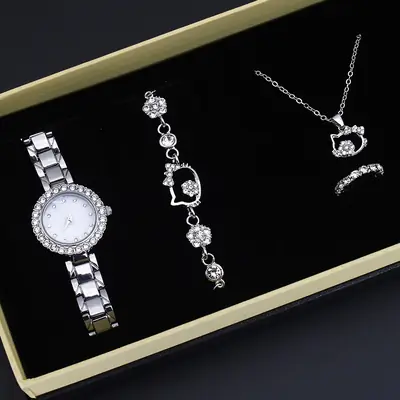 Diamond Quartz Watch Set for Women Jewelry Collection