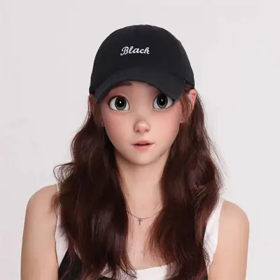 Girls Black Embroidered Cap Peaked Hat
