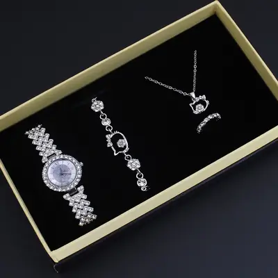 4-Piece Diamond Quartz Watch Set for Women