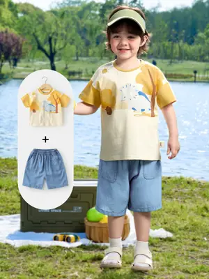 Boys Summer Outfit Toddler T-Shirt & Denim Shorts 2026