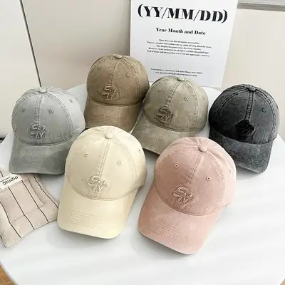 Vintage Washed Denim Baseball Cap with Letter Embroidery