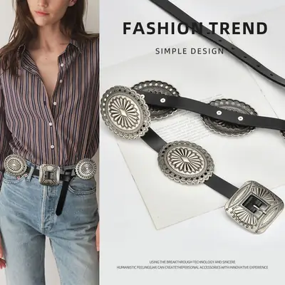 Bohemian Western Belt with Heavy Carved Design for Women
