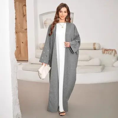 Ln775 Fashionable Versatile Women's Moon Embroidery Long Robe Cardigan Style Loose Fit Long Sleeves Long Outerwear for Commuting