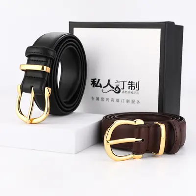 Bronze Pin Buckle Women's Belt Double Sided Cowhide
