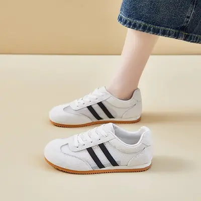 Women's Yellow Athletic Sneakers with White Stripes