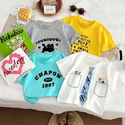 Children's Printed Cotton T-Shirts Medium Large Summer Wear