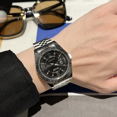 Luxury Men's Swiss Watch Stainless Steel Strap Black Dial