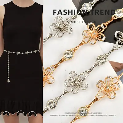 Silver Rhinestone Waist Chain for Women