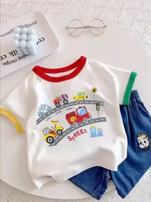 Boys Girls Cotton Excavator T-Shirt Summer Wear