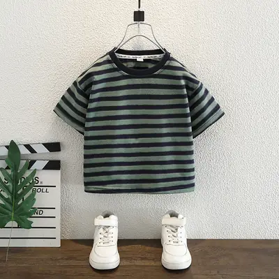 Baby Striped T-Shirt Green Black Summer 2025