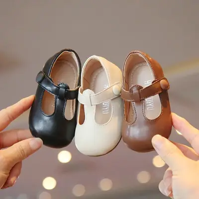 Baby Girl's Flats Spring & Fall New Toddler Shoes Girls' Fashionable Princess Shoes Baby Soft-Soled Kindergarten Leather Shoes