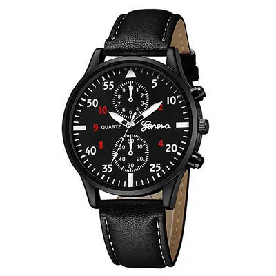 Men's Chronograph Quartz Watch Black Leather Band