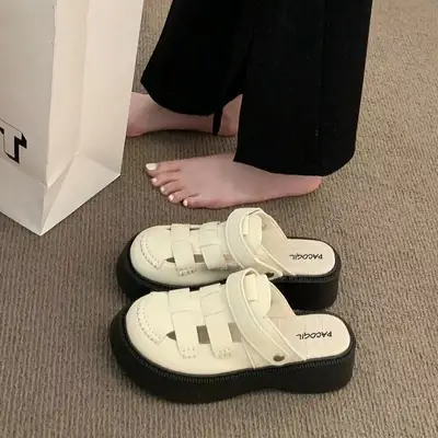 Women's White Backless Mules Summer Slip-On Sandals
