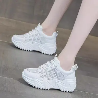 Women White Mesh Casual Shoes with Rhinestone Soles