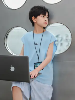2025 Boys Sleeveless White Vest T-Shirt Set