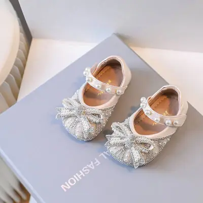 Baby Princess Shoes, Baby Girl's Shoes, One-Year-Old Spring & Fall Girls' Flats, Non-Slip Soft Sole Toddler Shoes, Children's Leather Shoes