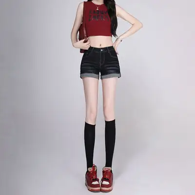 Women Dark Blue Wide Leg Denim Shorts 2025