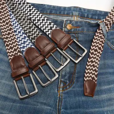 Men's Brown Woven Belt with Pin Buckle