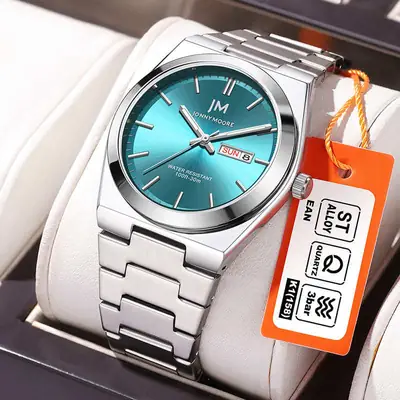 Men's Stainless Steel Chronograph Watch with Blue Dial
