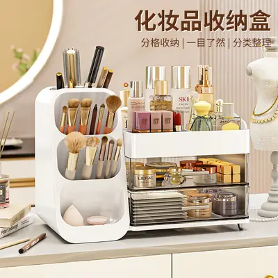 Large Capacity Makeup Storage Box with 3-Tier Organizer