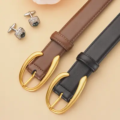 Black Genuine Leather Alloy Buckle Belt for Women