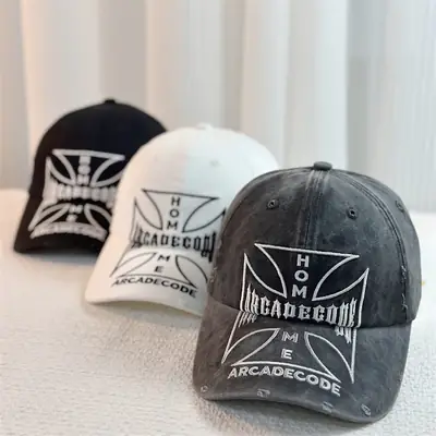 Black Washed Embroidered Baseball Cap with Logo