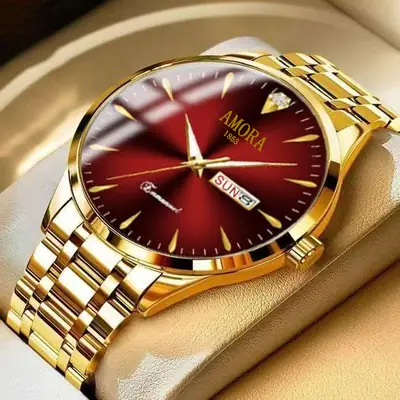 Swiss Men's Gold Quartz Watch with Calendar & Waterproof