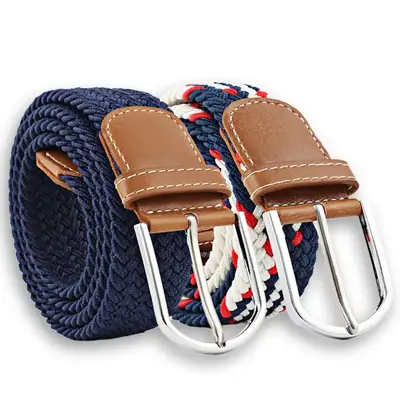 Women Blue White Braided Belt with Buckle