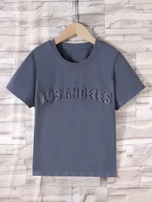 Summer New Boys Three-Dimensional Letter Short-Sleeve T-Shirt Grey