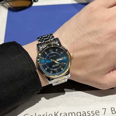 Men's Swiss Quartz Watch Blue Crystal Band Waterproof