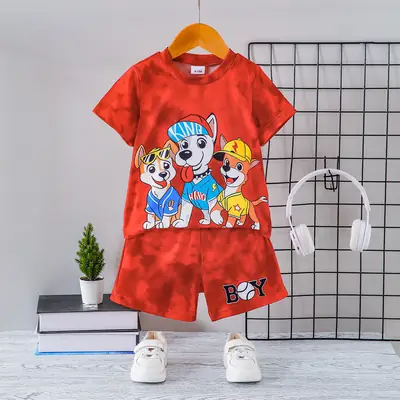 Kids Cartoon Print Red Shorts Set for Boys Baby