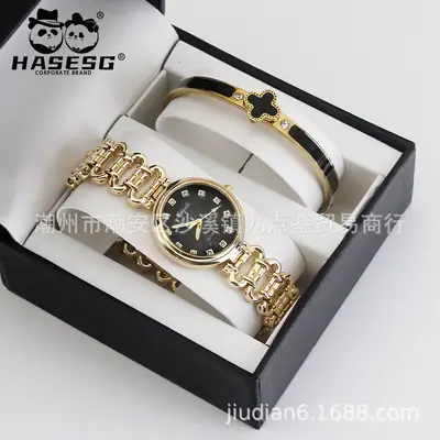 Gold Quartz Watch Set for Women Bracelet Wristwatch