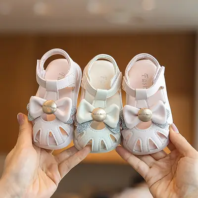 Princess Bow Baby Sandals White Bow Toe